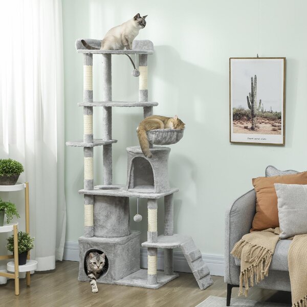 AllMyPets Albero Tiragraffi per Gatti con 2 Casette, Amaca, Tunnel, e Lettino, Pali in Sisal 60x40x170 cm colore Grigio - R334LG
