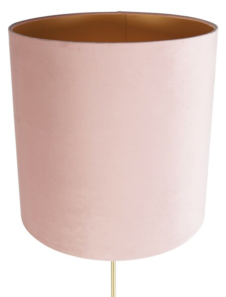 Lampada da terra oro/ottone con paralume in velluto rosa 40/40 cm - Parte