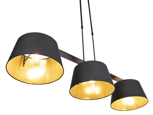 Lampada a sospensione con paralumi in cotone nero e oro 32 cm - Combi 3 Deluxe