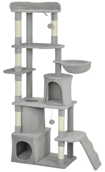 AllMyPets Albero Tiragraffi per Gatti con 2 Casette, Amaca, Tunnel, e Lettino, Pali in Sisal 60x40x170 cm colore Grigio - R334LG