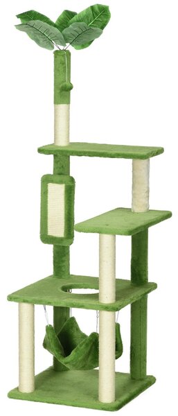 AllMyPets Albero Tiragraffi per Gatti con Amaca Pallina e Tiragraffi in Sisal 49x49x142 cm colore Verde - GN-D3OR
