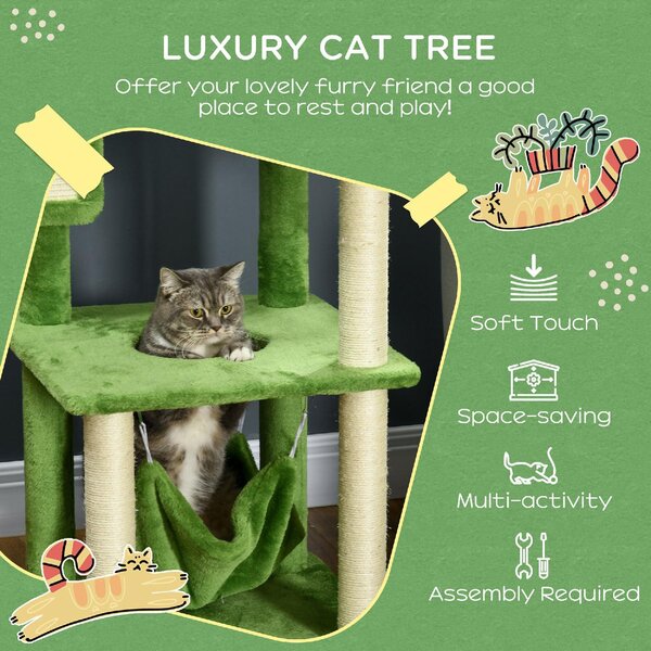 AllMyPets Albero Tiragraffi per Gatti con Amaca Pallina e Tiragraffi in Sisal 49x49x142 cm colore Verde - GN-D3OR