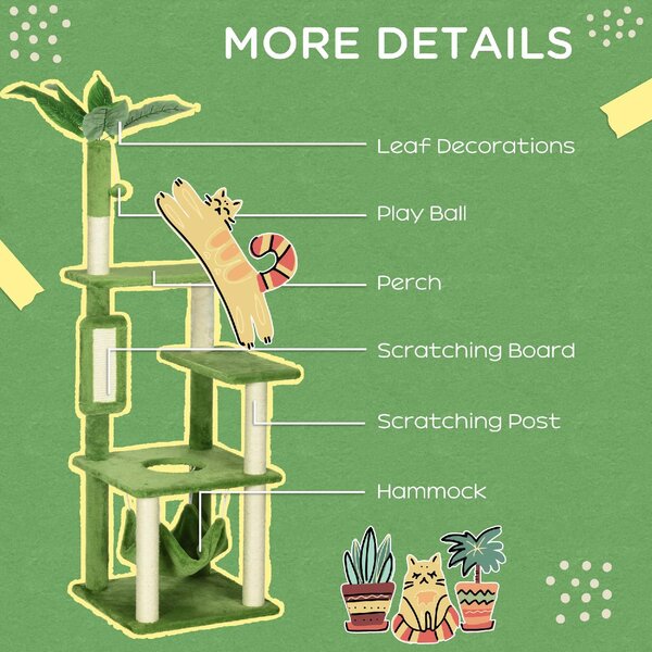 AllMyPets Albero Tiragraffi per Gatti con Amaca Pallina e Tiragraffi in Sisal 49x49x142 cm colore Verde - GN-D3OR