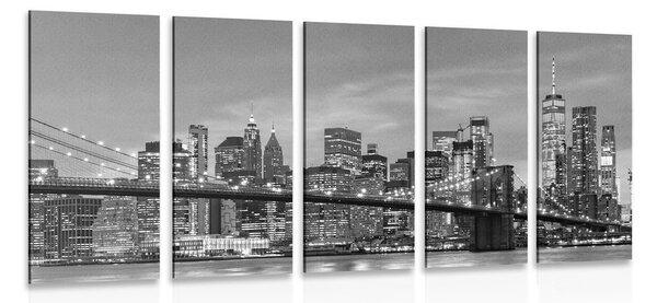 Quadri 5 pezzi – Ponte affascinante a Brooklyn in bianco e nero