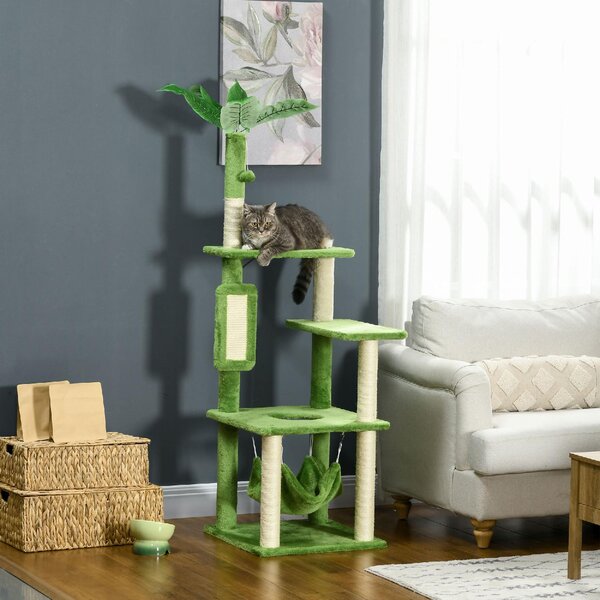 AllMyPets Albero Tiragraffi per Gatti con Amaca Pallina e Tiragraffi in Sisal 49x49x142 cm colore Verde - GN-D3OR