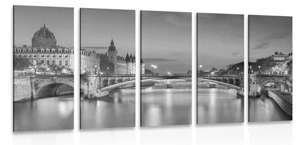 Quadri 5 pezzi – Panorama di Parigi abbagliante in bianco e nero