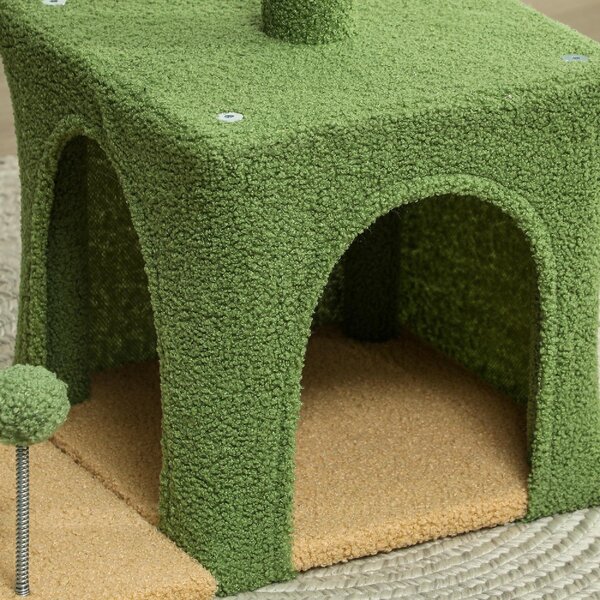 AllMyPets Albero Tiragraffi per Gatti con Casetta, Lettino e 2 Palline in Legno e Poliestere 44x30x98 cm colore Verde e Marrone - 0GNJ503