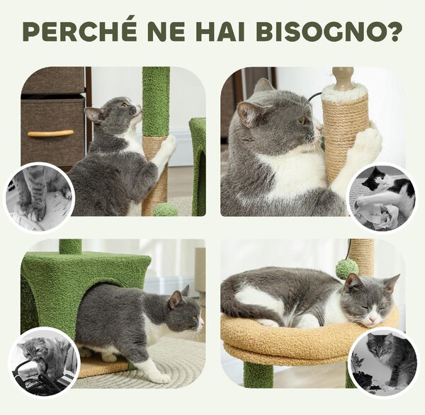AllMyPets Albero Tiragraffi per Gatti con Casetta, Lettino e 2 Palline in Legno e Poliestere 44x30x98 cm colore Verde e Marrone - 0GNJ503