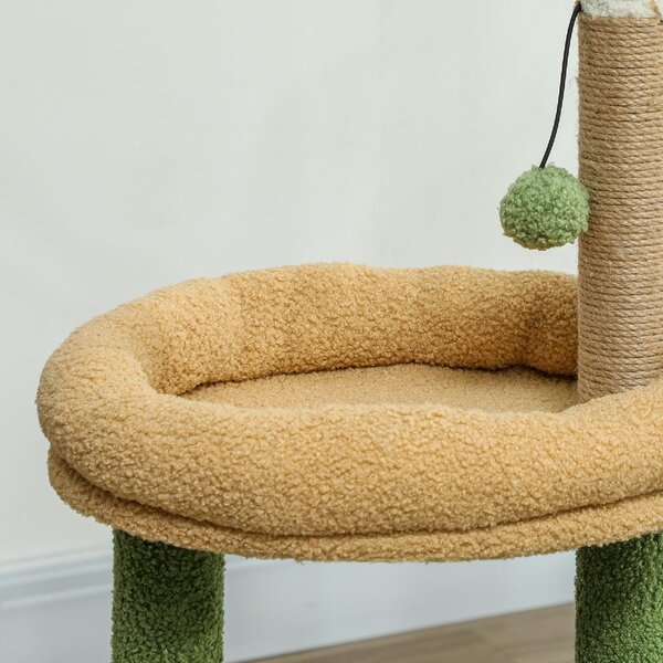 AllMyPets Albero Tiragraffi per Gatti con Casetta, Lettino e 2 Palline in Legno e Poliestere 44x30x98 cm colore Verde e Marrone - 0GNJ503