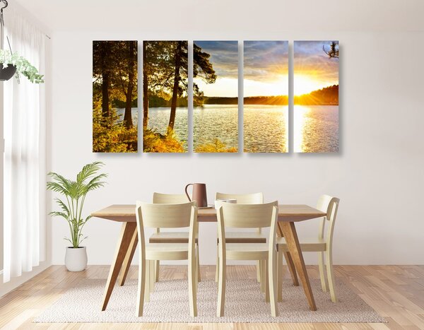 Quadri 5 pezzi – Tramonto sul lago