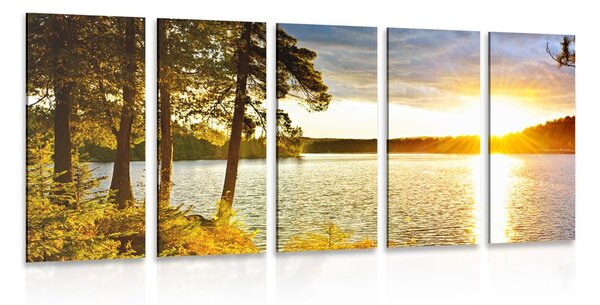 Quadri 5 pezzi – Tramonto sul lago