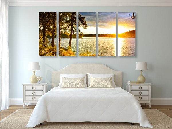 Quadri 5 pezzi – Tramonto sul lago