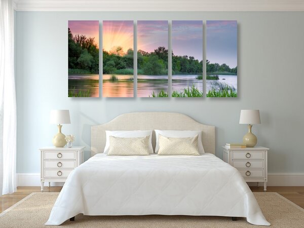 Quadri 5 pezzi – Alba sul fiume