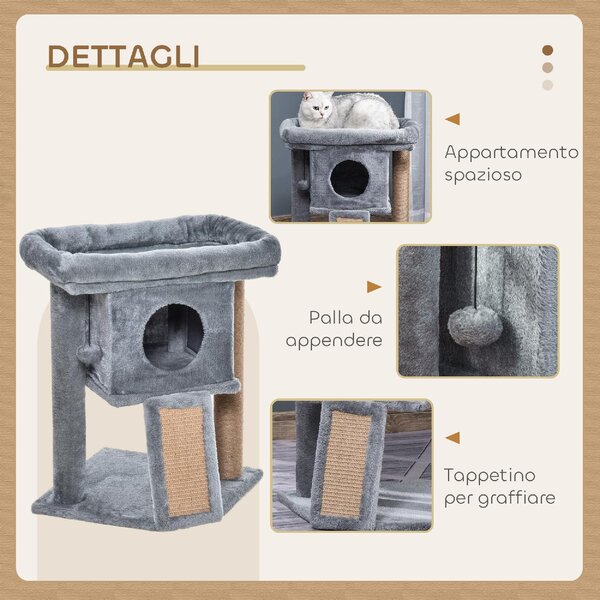 AllMyPets Albero Tiragraffi per Gatti con Casetta, Lettino in Peluche e Pallina colore Grigio - L3568GY