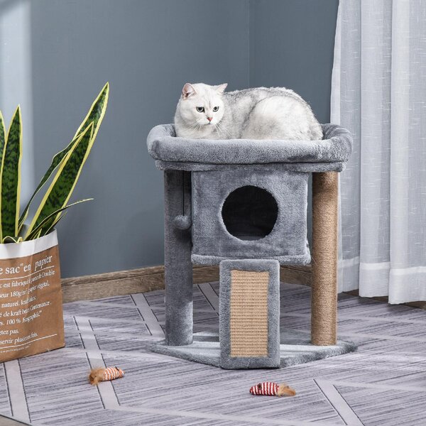 AllMyPets Albero Tiragraffi per Gatti con Casetta, Lettino in Peluche e Pallina colore Grigio - L3568GY
