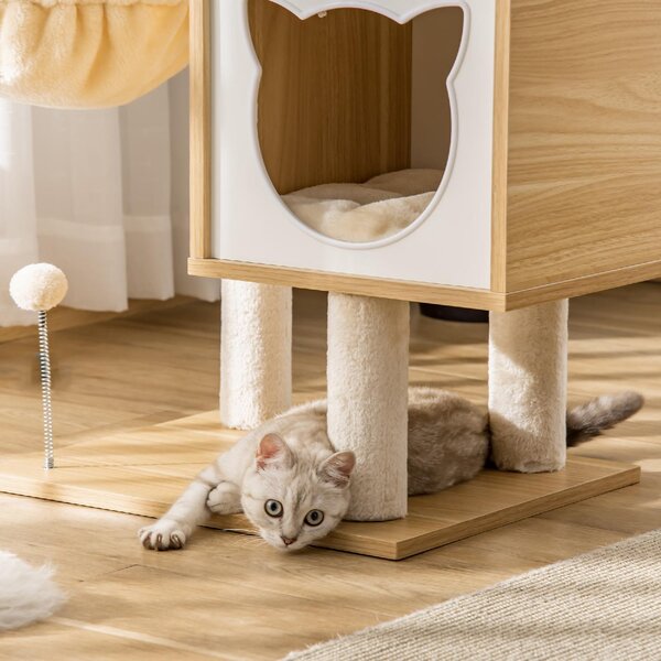 AllMyPets Albero Tiragraffi per Gatti con Grattatoi Multi-Accessori Cuccetta Amaca Cestello Cuscini Rimovibili Altezza 126 cm Peluche Sisal Natural