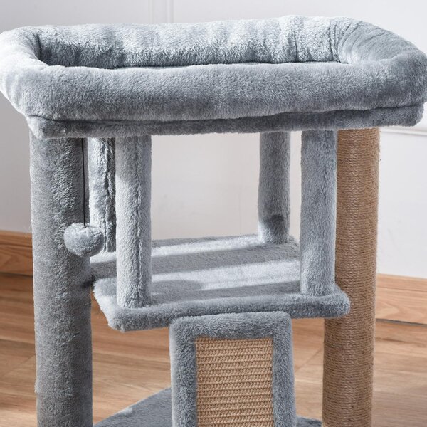 AllMyPets Albero Tiragraffi per Gatti con Casetta, Lettino in Peluche e Pallina colore Grigio - L3568GY