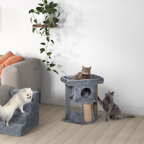 AllMyPets Albero Tiragraffi per Gatti con Casetta, Lettino in Peluche e Pallina colore Grigio - L3568GY
