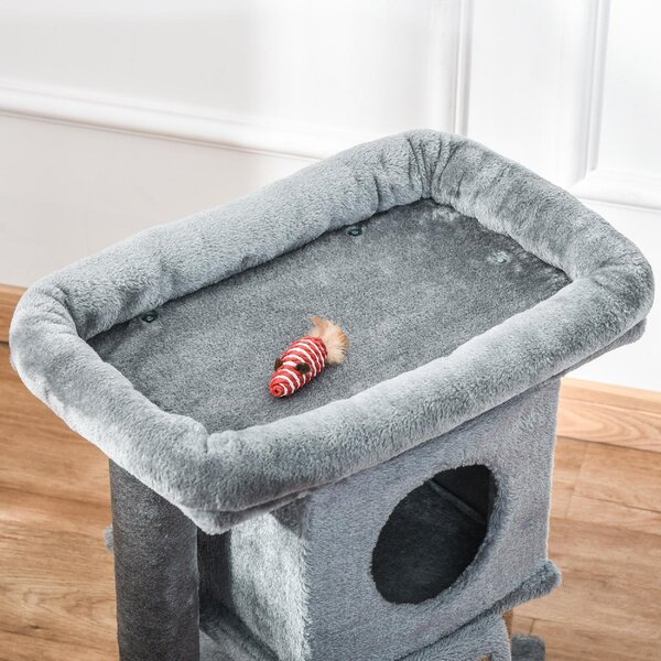 AllMyPets Albero Tiragraffi per Gatti con Casetta, Lettino in Peluche e Pallina colore Grigio - L3568GY