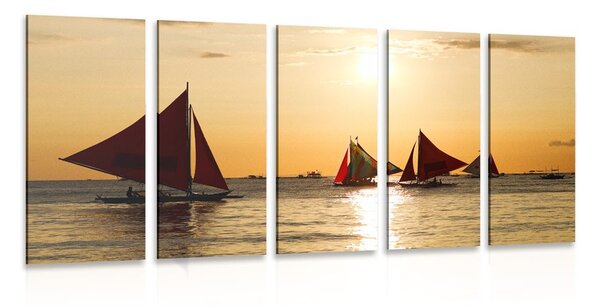 Quadri 5 pezzi – Splendido tramonto sul mare