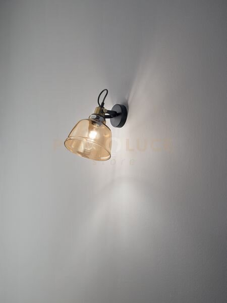 Applique in metallo ambra specchiato + ottone brunito vintage 1 luc