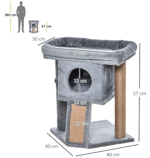 AllMyPets Albero Tiragraffi per Gatti con Casetta, Lettino in Peluche e Pallina colore Grigio - L3568GY