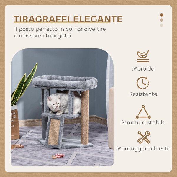 AllMyPets Albero Tiragraffi per Gatti con Casetta, Lettino in Peluche e Pallina colore Grigio - L3568GY