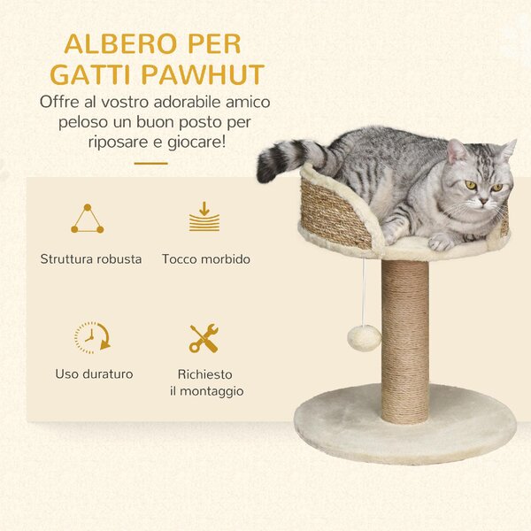 AllMyPets Albero Tiragraffi per Gatti con Lettino Palo in Juta e Pallina Appesa 40x40x49 cm colore Beige - 329W10F