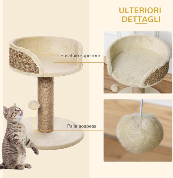 AllMyPets Albero Tiragraffi per Gatti con Lettino Palo in Juta e Pallina Appesa 40x40x49 cm colore Beige - 329W10F