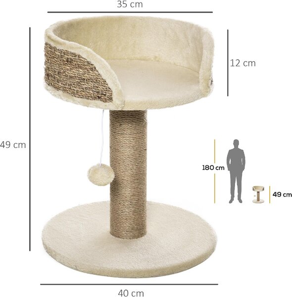 AllMyPets Albero Tiragraffi per Gatti con Lettino Palo in Juta e Pallina Appesa 40x40x49 cm colore Beige - 329W10F