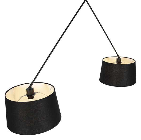 Lampada a sospensione nera con paralumi in lino neri 35 cm 2 luci - Blitz