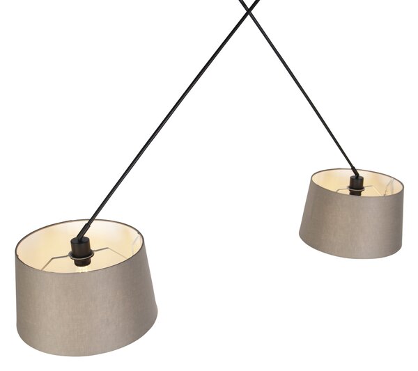 Lampada a sospensione nera con paralumi in lino color tortora 35 cm 2 luci - Blitz