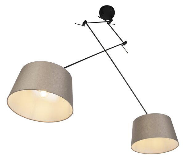 Lampada a sospensione nera con paralumi in lino color tortora 35 cm 2 luci - Blitz
