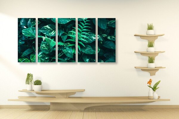 Quadri 5 pezzi – Foglie tropicali fresche