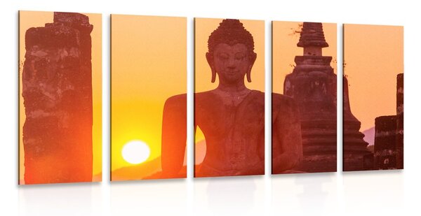 Quadri 5 pezzi – Statua di Buddha tra le pietre