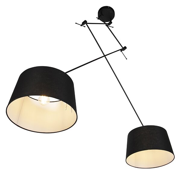 Lampada a sospensione nera con paralumi in lino neri 35 cm 2 luci - Blitz