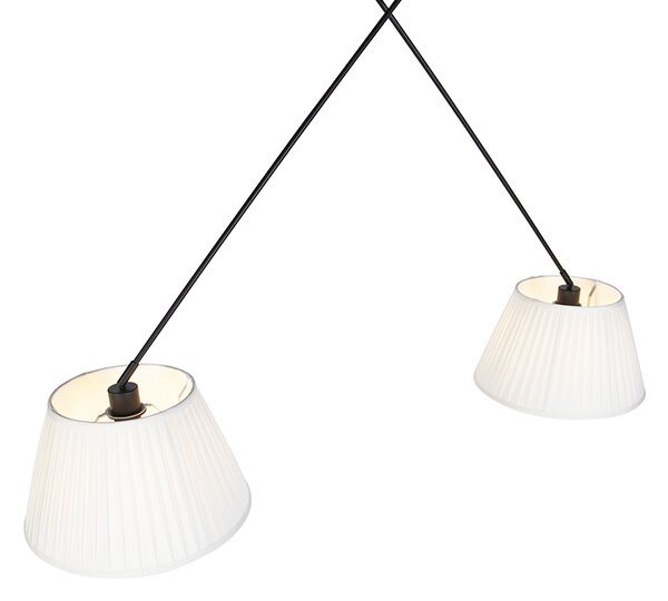 Lampada a sospensione nera con paralumi plissettati crema 35 cm 2 luci - Blitz