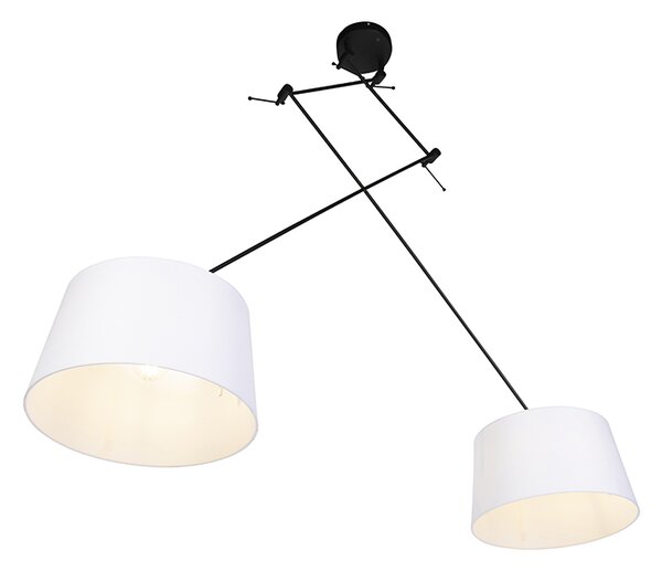 Lampada a sospensione nera con paralumi in lino bianco 35 cm 2 luci - Blitz