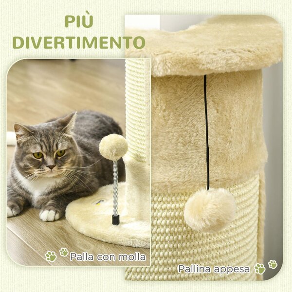 AllMyPets Albero Tiragraffi per Gatti fino 5kg con 2 Palline in Sisal e Peluche 34x25.5x58cm Beige