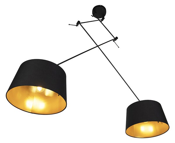 Lampada a sospensione nera con paralumi in cotone nero e oro 35 cm 2 luci - Blitz