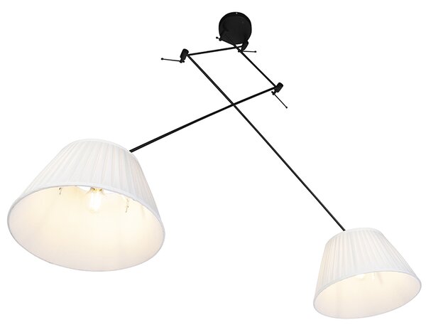 Lampada a sospensione nera con paralumi plissettati crema 35 cm 2 luci - Blitz