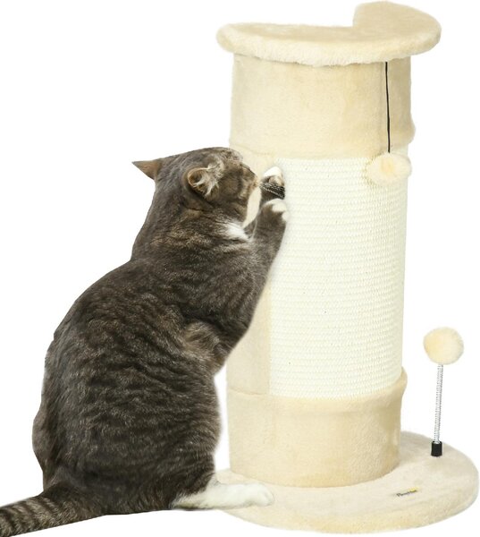 AllMyPets Albero Tiragraffi per Gatti fino 5kg con 2 Palline in Sisal e Peluche 34x25.5x58cm Beige