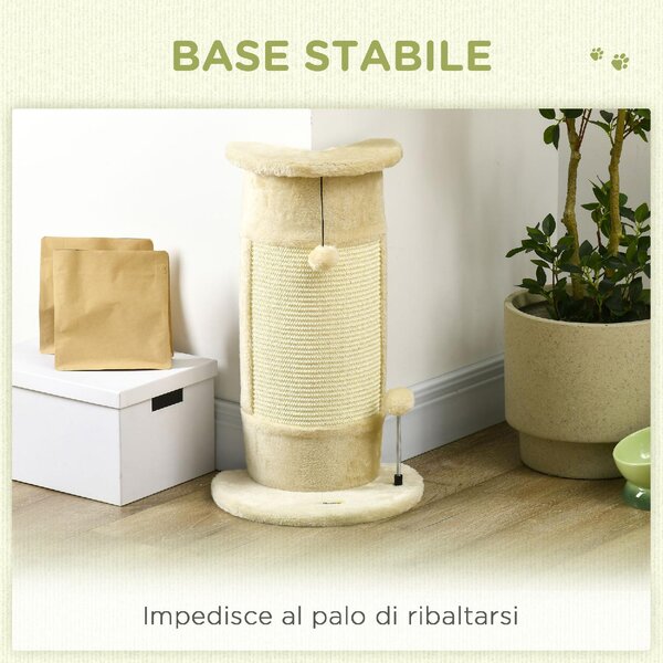 AllMyPets Albero Tiragraffi per Gatti fino 5kg con 2 Palline in Sisal e Peluche 34x25.5x58cm Beige