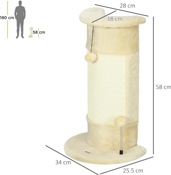 AllMyPets Albero Tiragraffi per Gatti fino 5kg con 2 Palline in Sisal e Peluche 34x25.5x58cm Beige