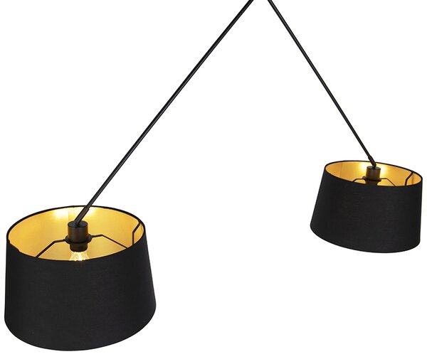 Lampada a sospensione nera con paralumi in cotone nero e oro 35 cm 2 luci - Blitz