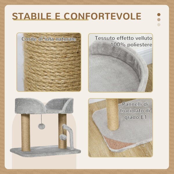 AllMyPets Albero Tiragraffi per Gatti in Juta, Lettino e Palline 48x38x42 cm colore Grigio - LGZ370