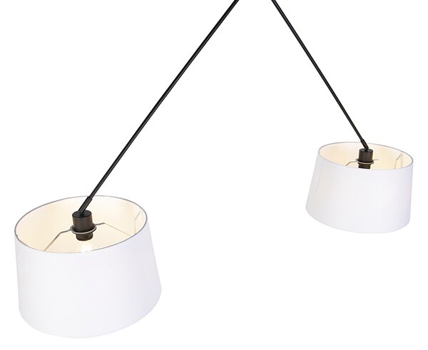 Lampada a sospensione nera con paralumi in lino bianco 35 cm 2 luci - Blitz