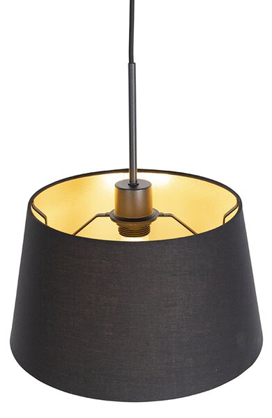 Lampada a sospensione con paralume in cotone nero e oro 32 cm - Combi