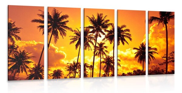 Quadri 5 pezzi – Palme da cocco sulla spiaggia