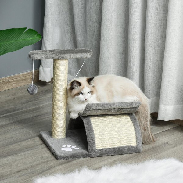 AllMyPets Albero Tiragraffi per Gatti in Peluche con Palo in Sisal, Cuccia e 2 Palline 40x30x43 cm colore Grigio - A39GYAO10